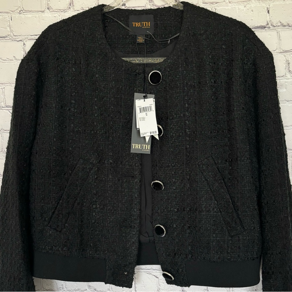TRUTH by Republic Vintage-Style Cropped Tweed Boucle Bomber Jacket--NWT--12 - Picture 6 of 15